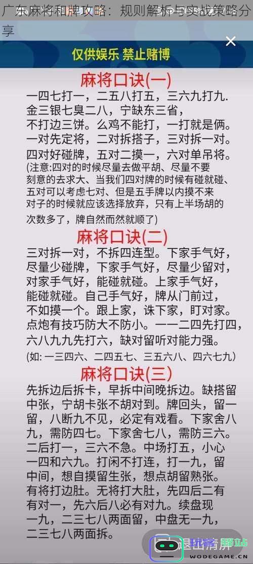广东麻将和牌技巧解密:玩法规则与实战技巧全面解析