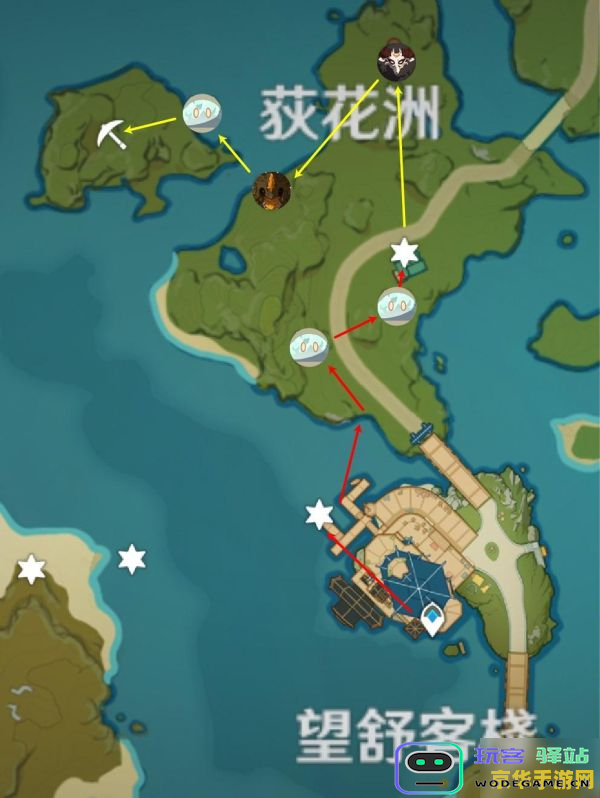 原神荻花洲左边小岛四个火炬